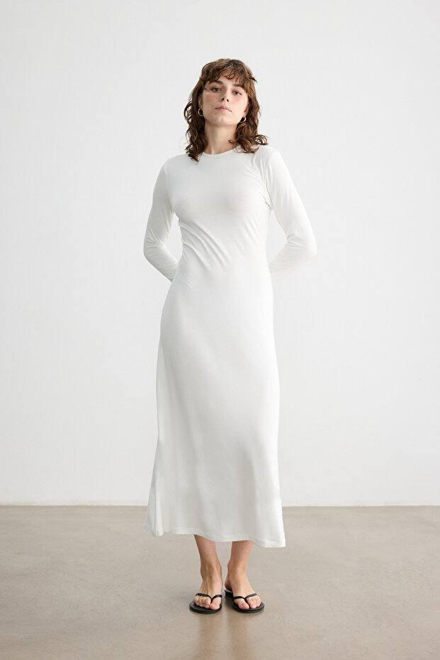 EKRU VİSKON ASTAR ELBİSE - 3