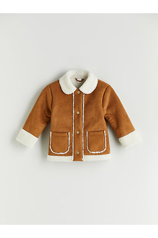 Brown Shirt Collar Suede Girl's Coat