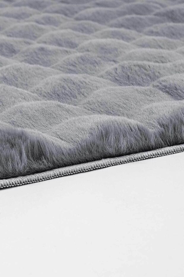 Maya Tavşan Tüyü Peluş Bubble Halı | Kaymaz Tabanlı Makinede Yıkanabilir Yumuşak Halı |Anrasit|MYA01 - 5