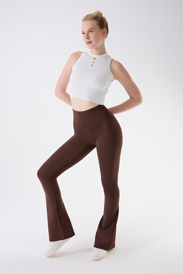 434 Brown Color Recovery and Extra Stretch Effect Normal Waist Spanish Leggings