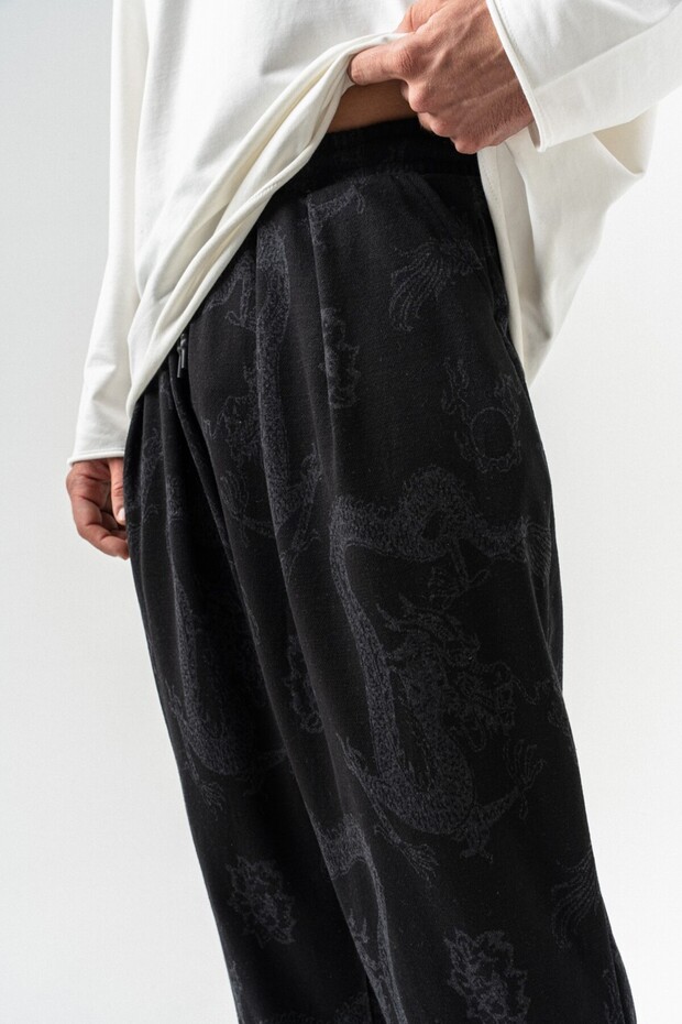 Kasumi Bel ve Paça Lastikli Pileli Şalvar - 4