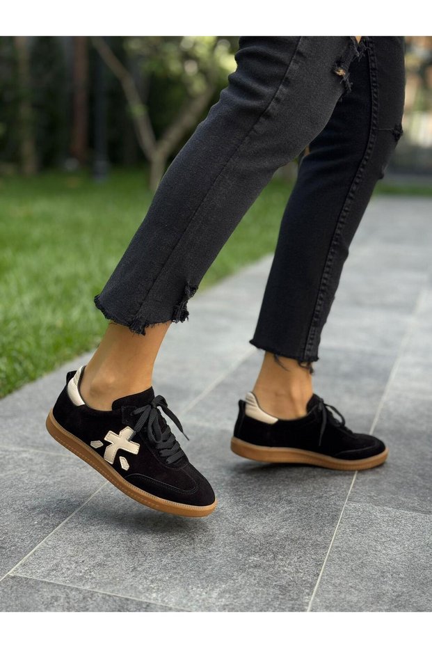 Black Suede Leather Women's Casual Sneakers