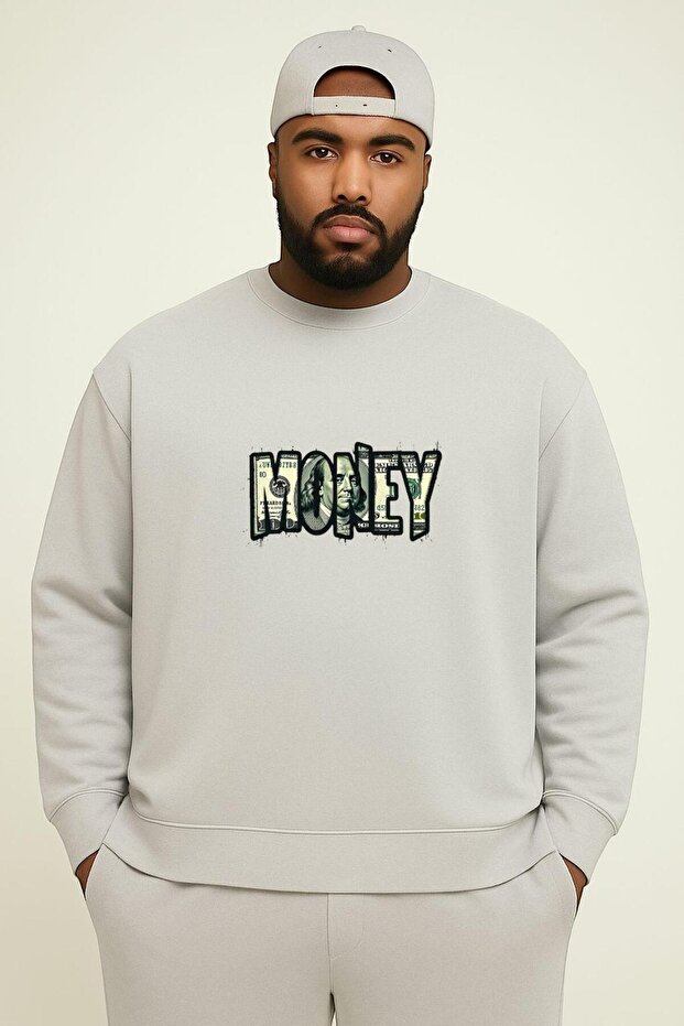 3 Yarn Combed Cotton Money Printed Large Size Unisex Sweatshirt
