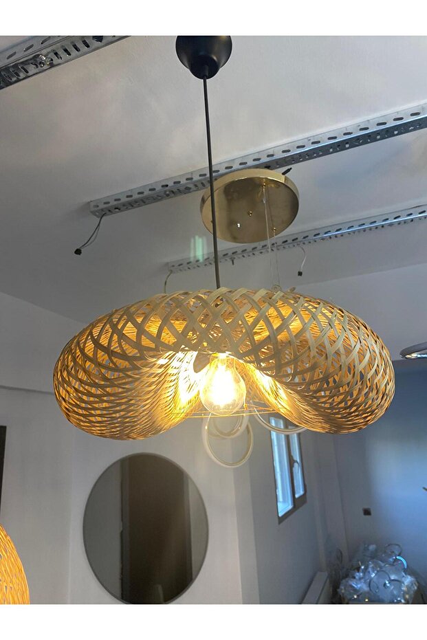 Maya Avize Bambu Şapka 50cm İskandinav Rattan Bohem Tarzı Sarkıt Avize - 2