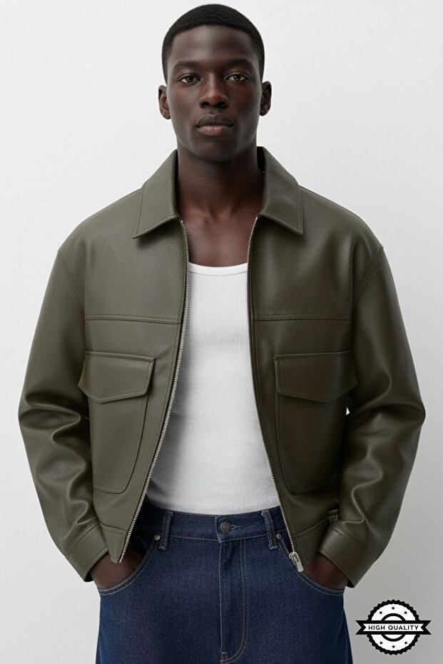 New season oversize old money style high quality men's leather jacket coat