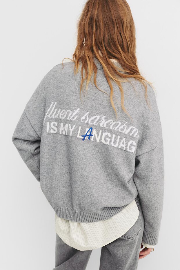 Yazı detaylı oversize kazak - 4