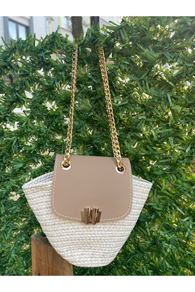 Straw Bag with Real Leather Details
