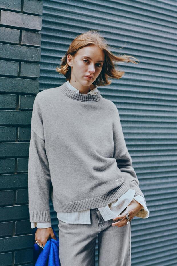 Yazı detaylı oversize kazak - 1