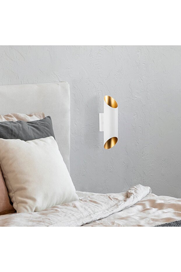 Rustic Metal Tubular Single Wall Sconce, White Gold Wall Lighting with Foliage Cut-11815