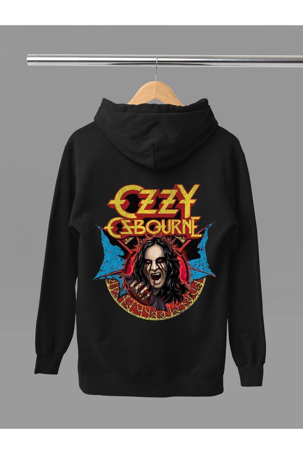 Ozzy Osborne Printed Cotton Long Sleeve Ribbed 3-Ply Hooded Rock Sweatshirt