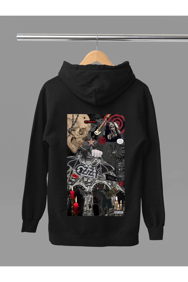 Ozzy Osborne Printed Cotton Long Sleeve Ribbed 3-Ply Hooded Rock Sweatshirt