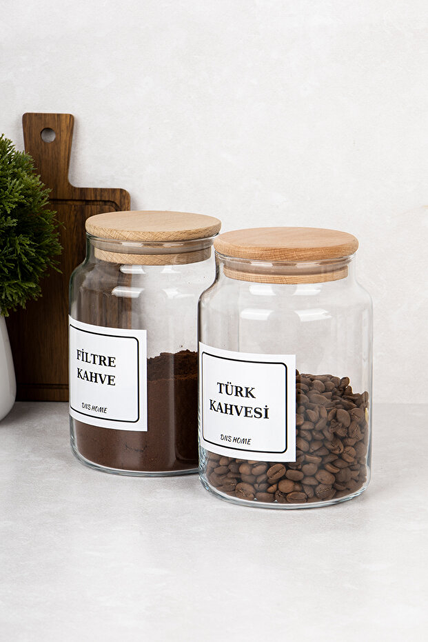 2'li Kahve Seti Filtre Kahve & Türk Kahvesi Saklama Kavanozu Etiketli Saklama Kabı 800 ml - 4