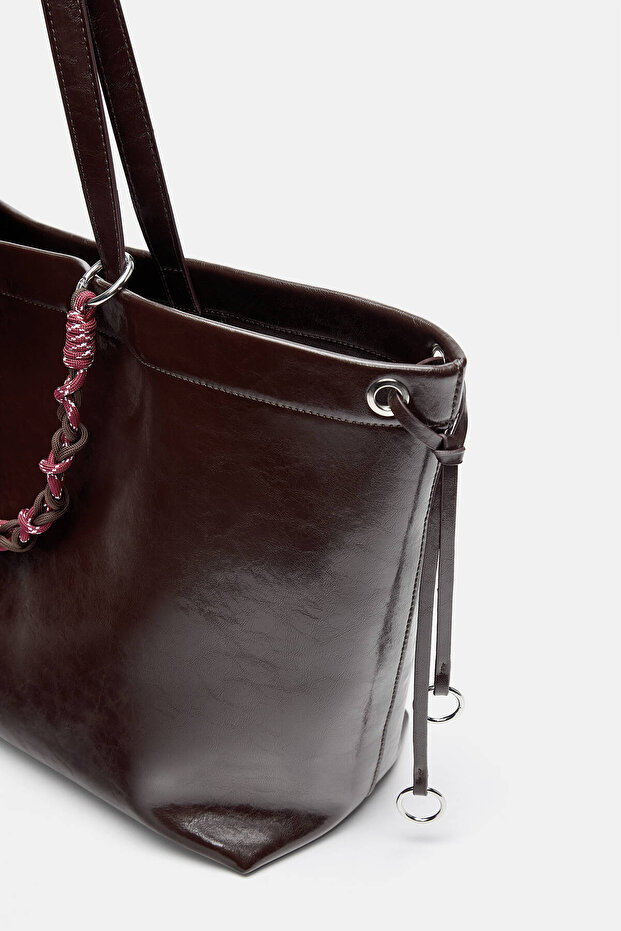 İpli shopper çanta - 5