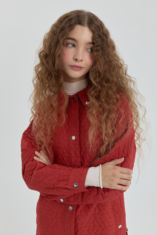 İnce Kapitone Ceket Kiremit - 5