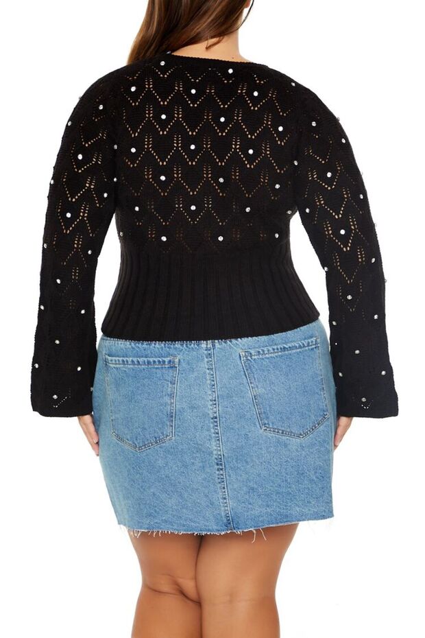 Plus Size Taş Detaylı Kazak - 3