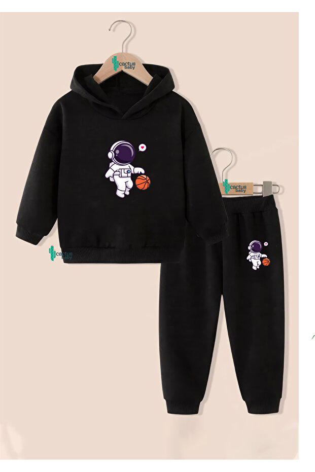 Hooded Sweatshirt Children's Bottom Top Set 3 Thread Cotton Astronaut Basketball