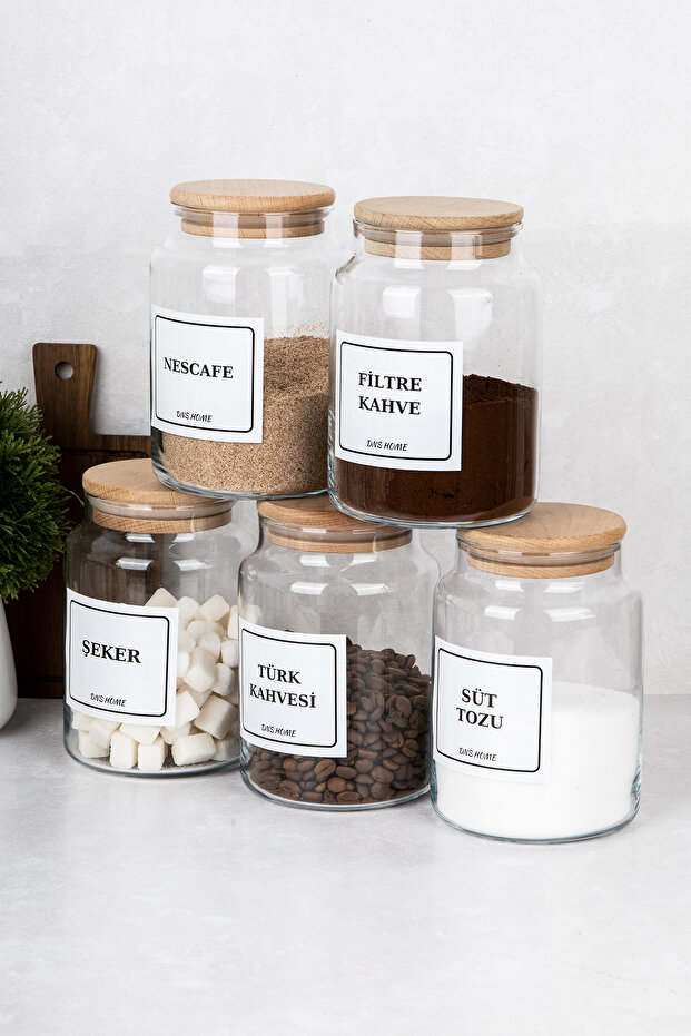 5'li Kahve Seti Vakum Kapaklı Etiket Hediyeli Saklama Kavanozu Kahve Köşesi Saklama Kabı 800 ml - 4