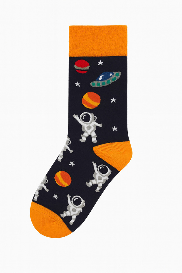 4-Piece Set of Space-Themed Socks, Colorful Socks with Astronaut Rocket Planet Patterns - 4