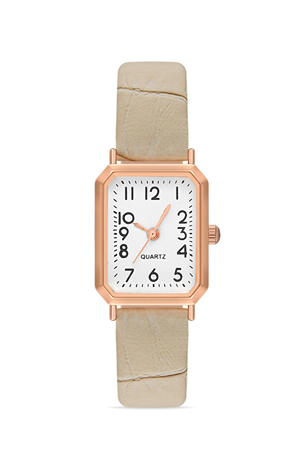 Women's Leather Minimal Cream Patterned Wristwatch Tctsr005605S0338