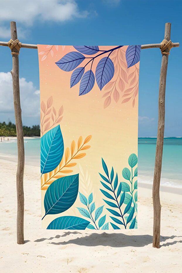منشفة شاطئ قطنية بنمط أوراق الشجر – تصميم منقوش – 75x150 سم - 2