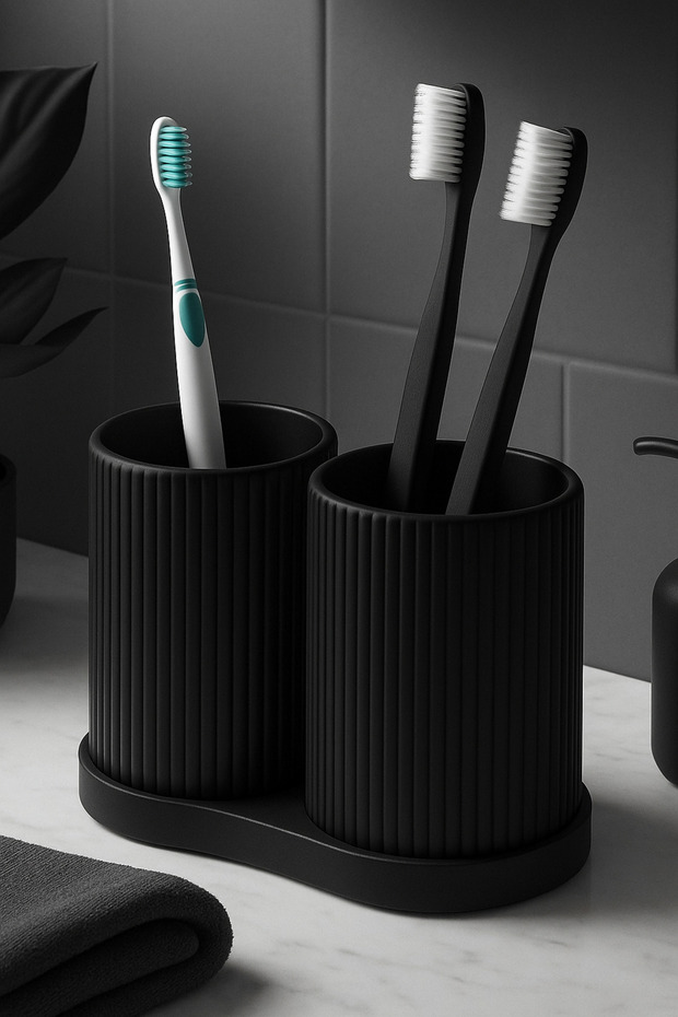 Striped Double Toothbrush Holder Series - Modern Bathroom Organizer