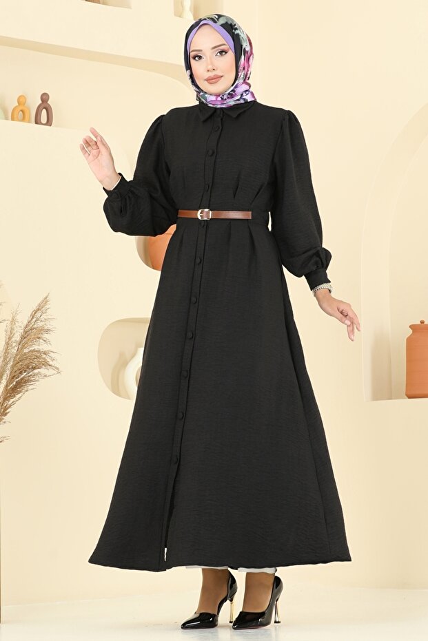 Beli Kemer Detaylı Sofia Elbise 3159HBS856-MS Siyah - 3