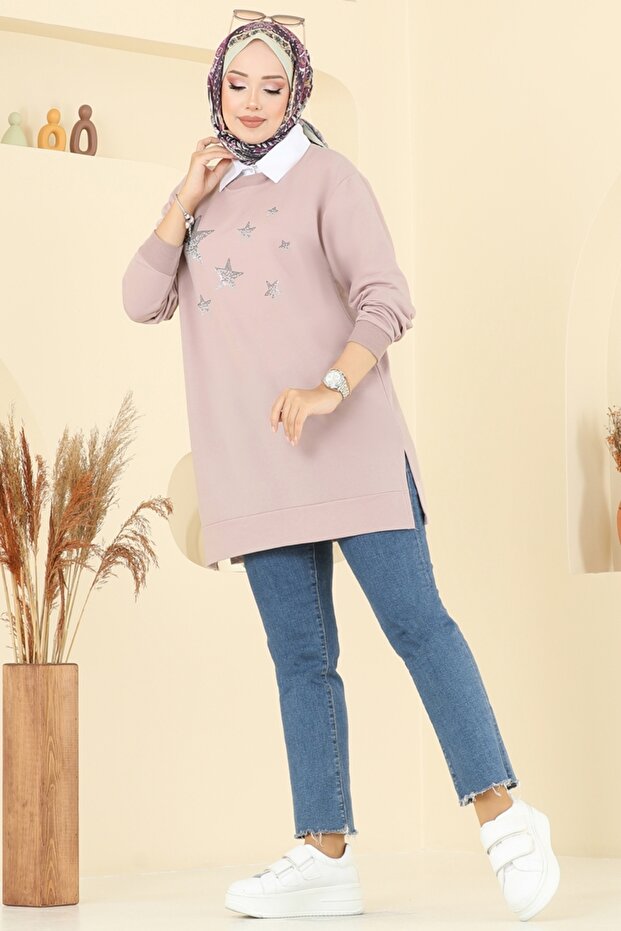 Taş Detaylı İki İp Tunik 102OZN1046-MS Vizyon - 3