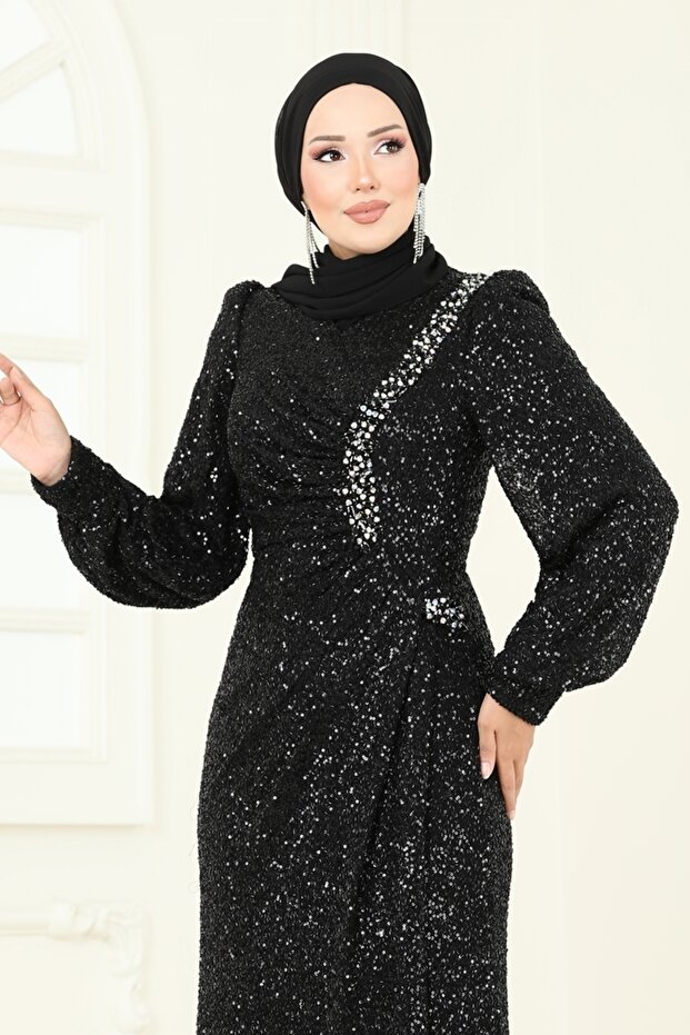 SUAL Önü Drape Detaylı Abiye 5238D170-MS Siyah - 4