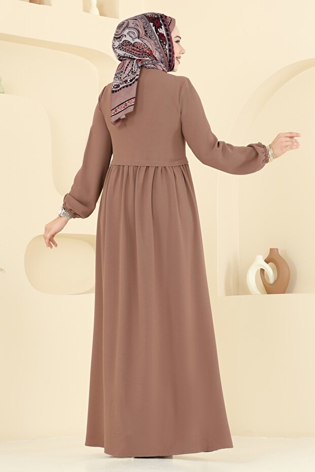 Yakası Bağcıklı Krep Ferace 0050BG354-MS Koyu Vizyon - 5