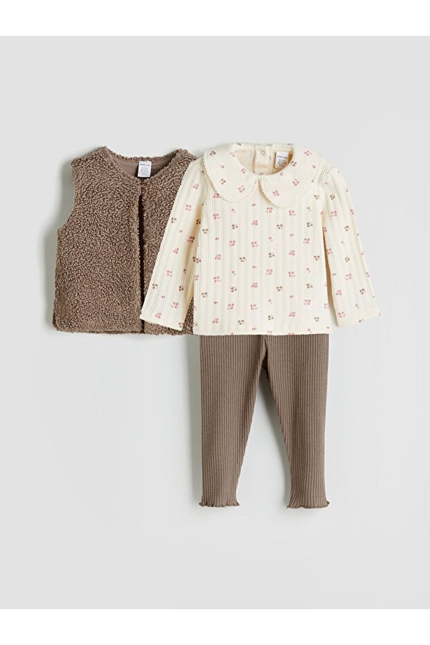 LCW baby Kız Bebek Bluz, Yelek ve Tayt 3'lü - 1