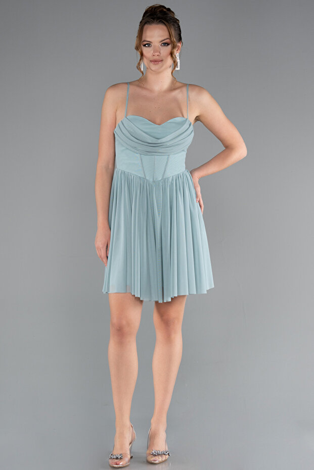 Mint Askılı Kısa Mezuniyet Elbisesi ABK2365 - 1