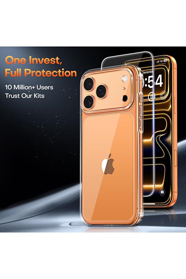 جراب لهاتف iPhone 17 Pro Max مع واقي شاشة - شفاف - 3