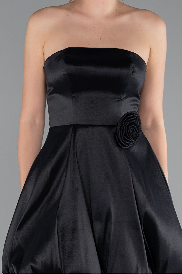 Siyah Straplez Balon Etek Kısa Mezuniyet Elbisesi ABK2360 - 3