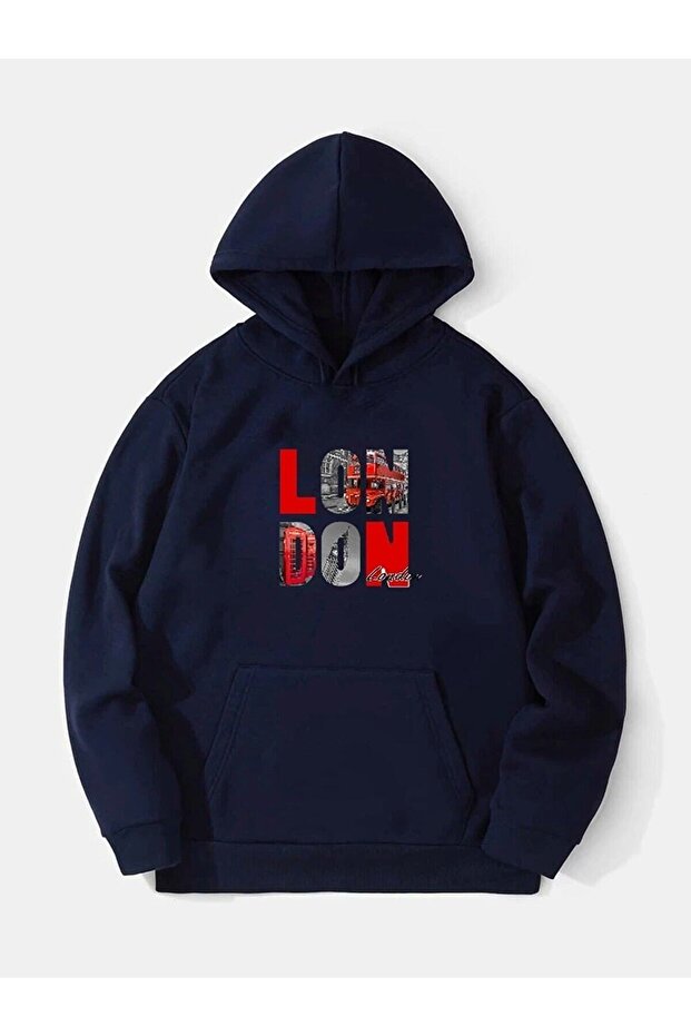 Unisex Oversize London Printed Hooded Sweatshirt
