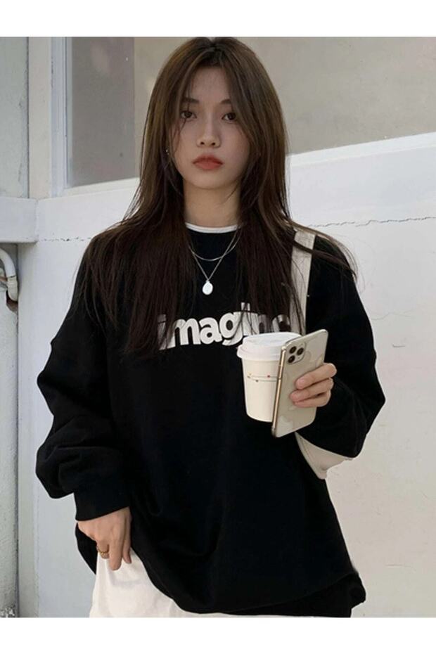 Women's Imaginic Print Oversize Crew Neck Sweatshirt