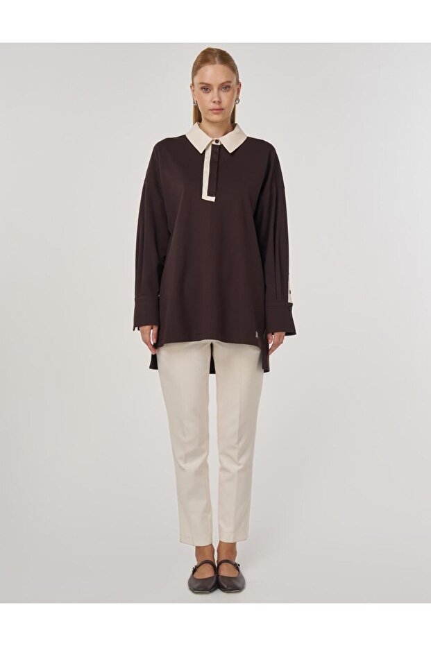 Manşet Detaylı Tunik Koyu Kahve - 4