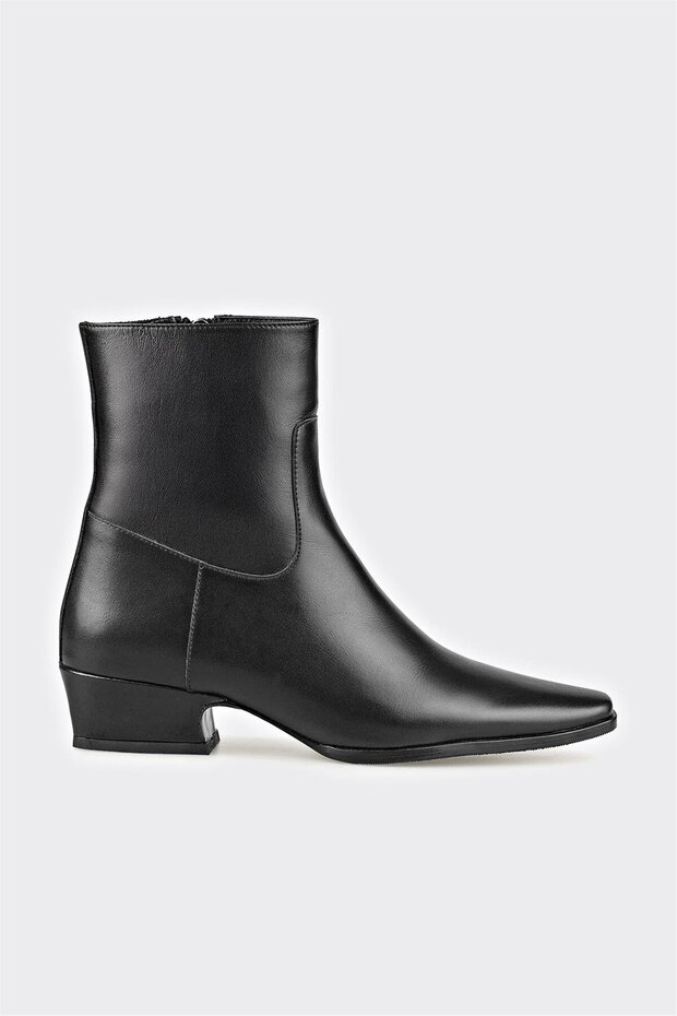 Siyah Deri Kadın Klasik Bot - 1