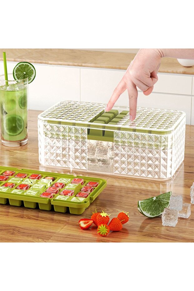 Set 3 ice cube molds and storage container Flippy, 96 cubes, green - 3
