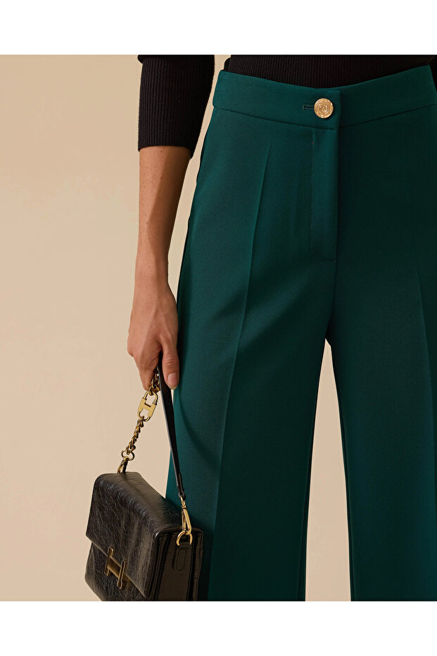 Düğmeli Geniş Paça Pantolon - 5