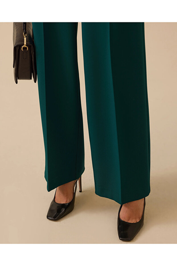 Düğmeli Geniş Paça Pantolon - 6