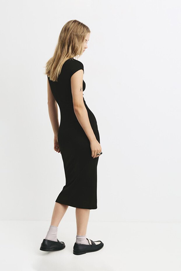 Dik yakalı midi elbise - 3