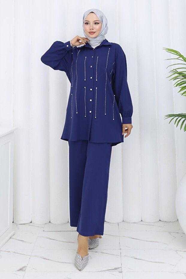 Stone Detailed Suit Indigo 19266