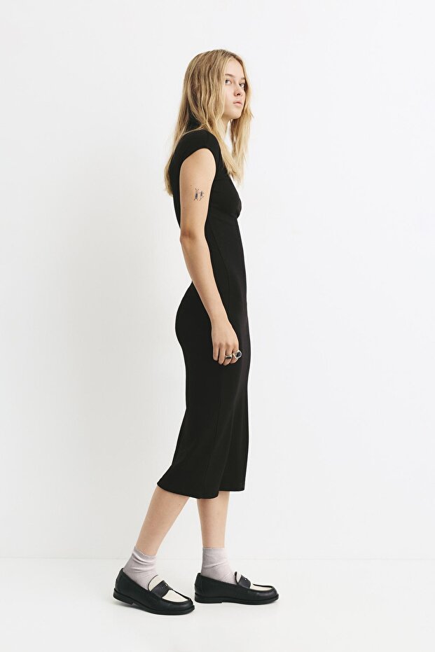 Dik yakalı midi elbise - 4