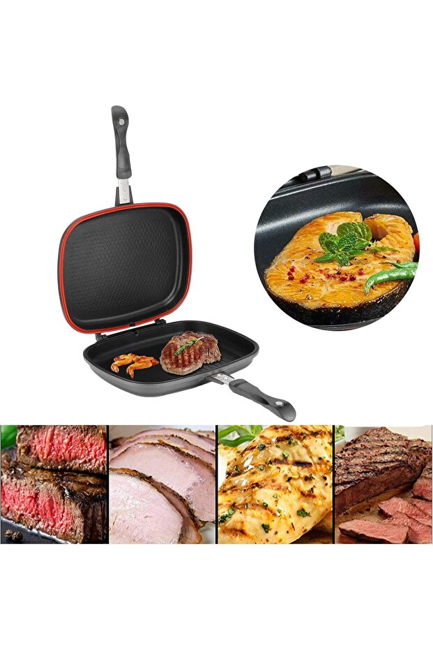 مقلاة شواء مزدوجة غير لاصقة من اكسترا مقاس 40 - 3