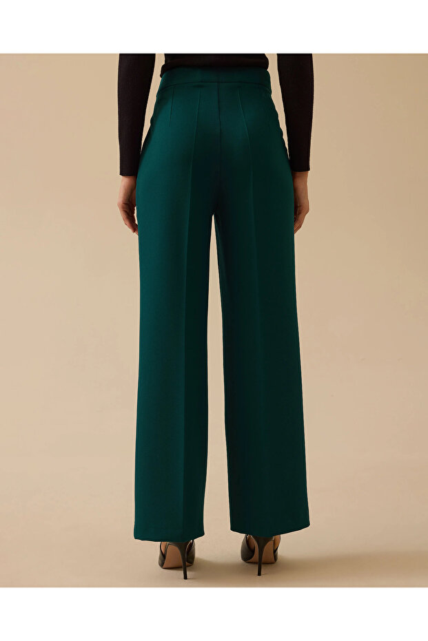 Düğmeli Geniş Paça Pantolon - 4