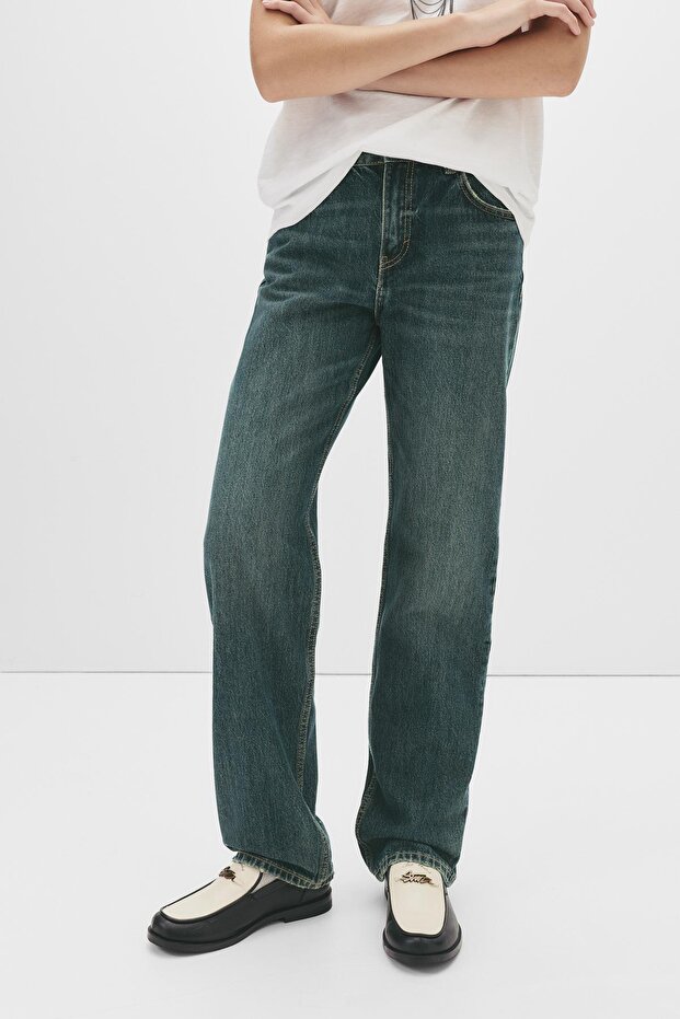 Düz kesim orta bel jean - 5