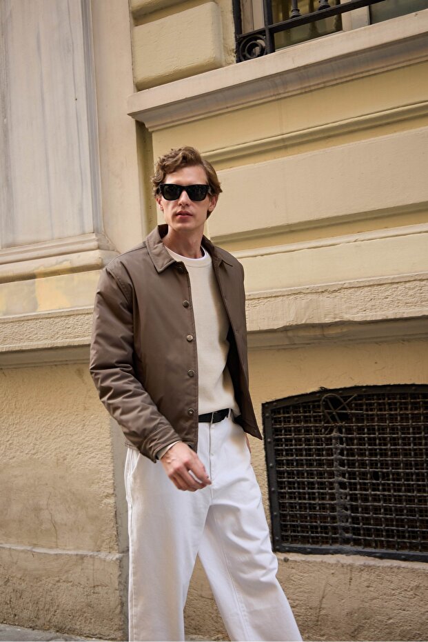 معطف رجالي أساسي سترة بنية اللون - 3