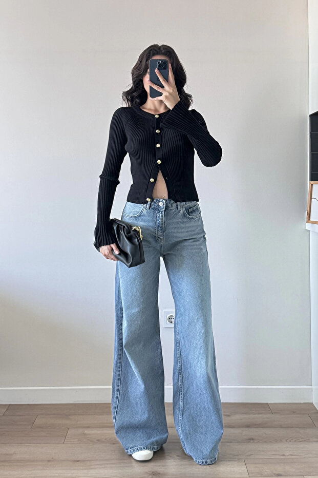 Kadın Siyah İspanyol Kol Hırka 1014-2425 - 3