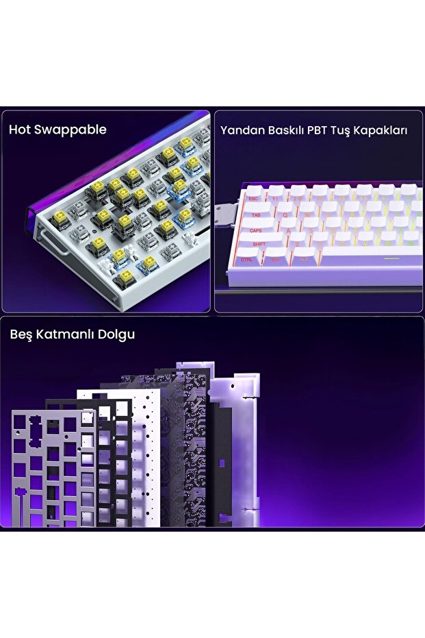 Hero 68 HE Manyetik Klavye Rapid Trigger Meteor Switch 8000Hz RGB Neon TKL Hot Swap Oyuncu Klav - 7