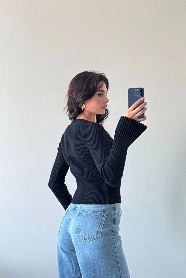 Kadın Siyah İspanyol Kol Hırka 1014-2425 - 2